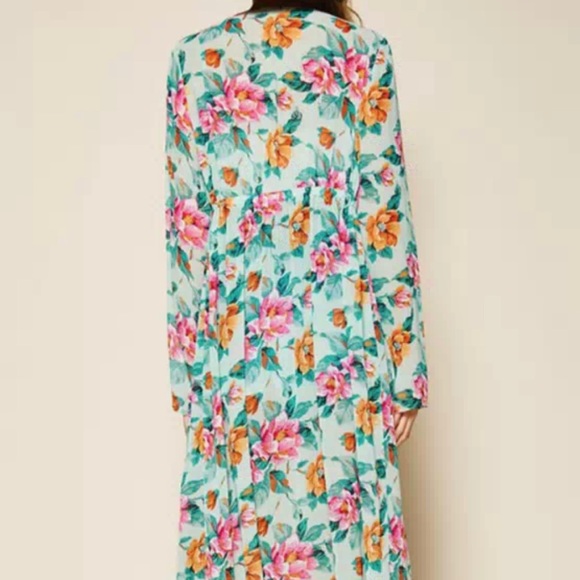 #28 LONG SLEEVE LACE TRIM FLORAL SELF TIE KIMONO - Picture 5 of 5